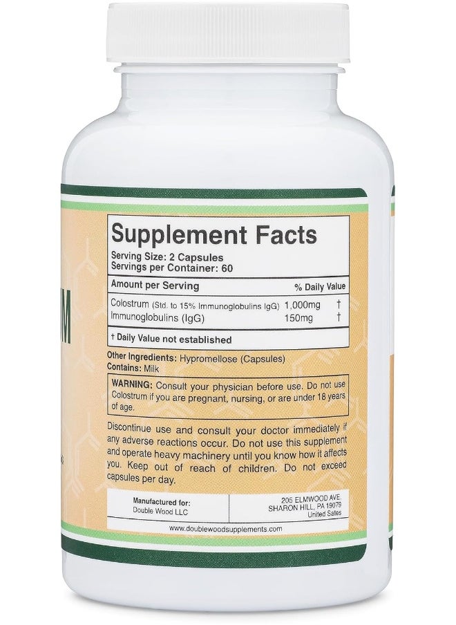Double Wood Supplements - Double Wood Supplements Colostrum 120 Capsules, 1,000mg per Serving - Image 1