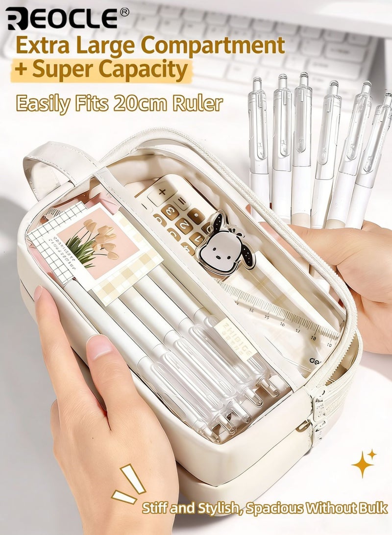 REOCLE Large Capacity Pencil Pouch Multi-Compartment Functional Pencil Case with Attachable Clip Accessory Spacious Organized Storage for Daily Stationery & Small Desk Items - Image 3
