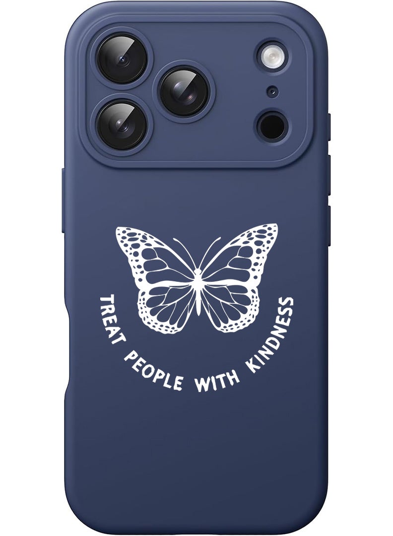 Theodor Protective Slim Fit Case Liquid Silicone Cover with Full Body Protection Anti-Scratch Shockproof Case For Apple iPhone 17 Pro Max (Blue) Treat people with kindness-01 - White - Image 1