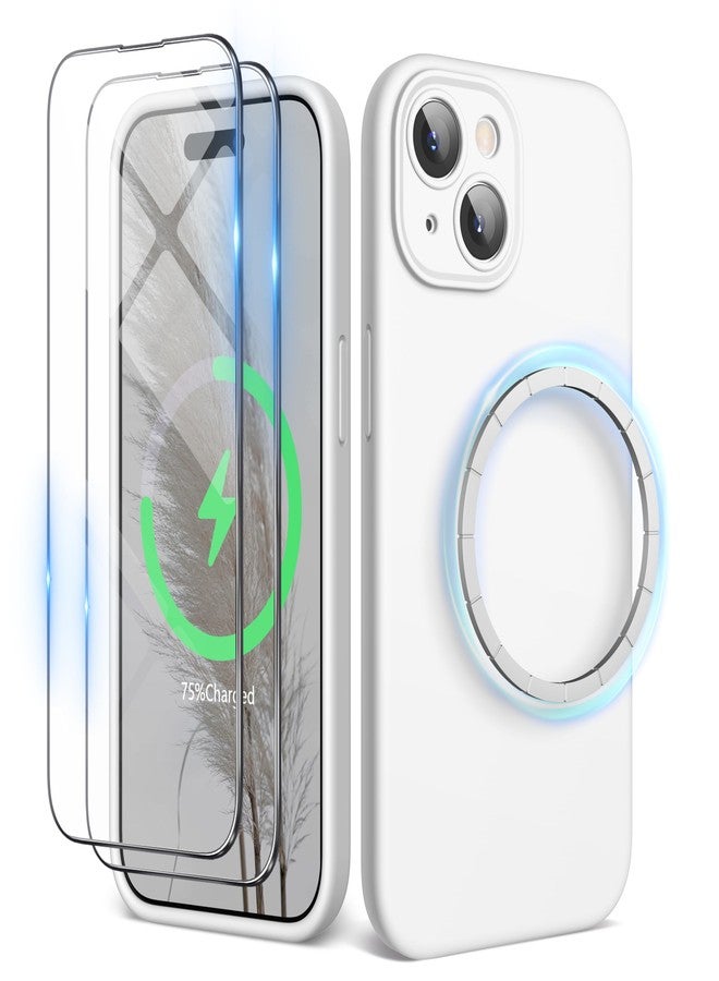 جراب SURPHY مصمم خصيصًا لهاتف iPhone 15 Plus، متوافق مع MagSafe (6.7 بوصة، إصدار 2023)، مع واقي شاشة مزدوج، جراب هاتف من السيليكون السائل (حماية للكاميرا + بطانة ناعمة من الألياف الدقيقة)، أبيض - Image 1