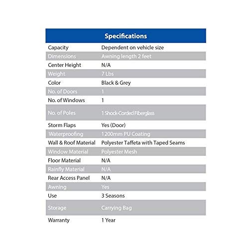 Napier Sportz Cove SUV Tailgate Tent with Awning Shade and Mesh Screen Door (Mid to Full Sized SUV's and Minivans) - Image 2