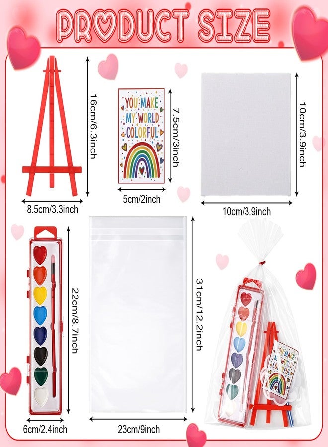 YooNotee 12 Pack Mini Painting Set for Adults 12 Heart Shaped Watercolor Paint Set 8 Colors 12 Small Easels 24 Paintbrushes 12 Palettes 12 Blank Canvases and Other Tool Gift for Birthday Party - Image 2