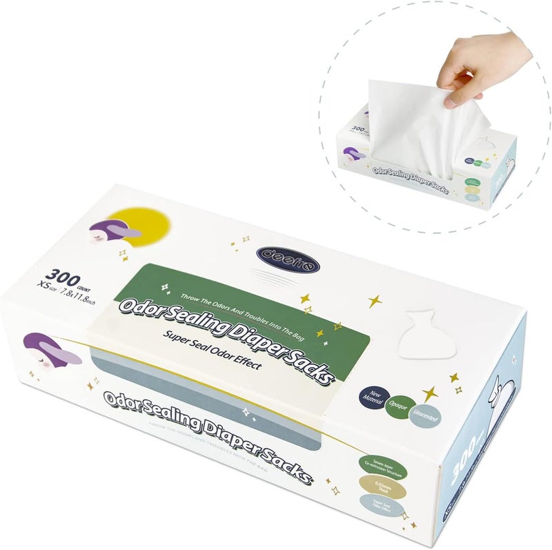 Deefre Odor Sealing Disposable Diaper Bags XS300 Count Diaper Sacks Scented Diaper Trash Bags Large Capacity Diaper Disposal or Pet Waste Bags - Image 1