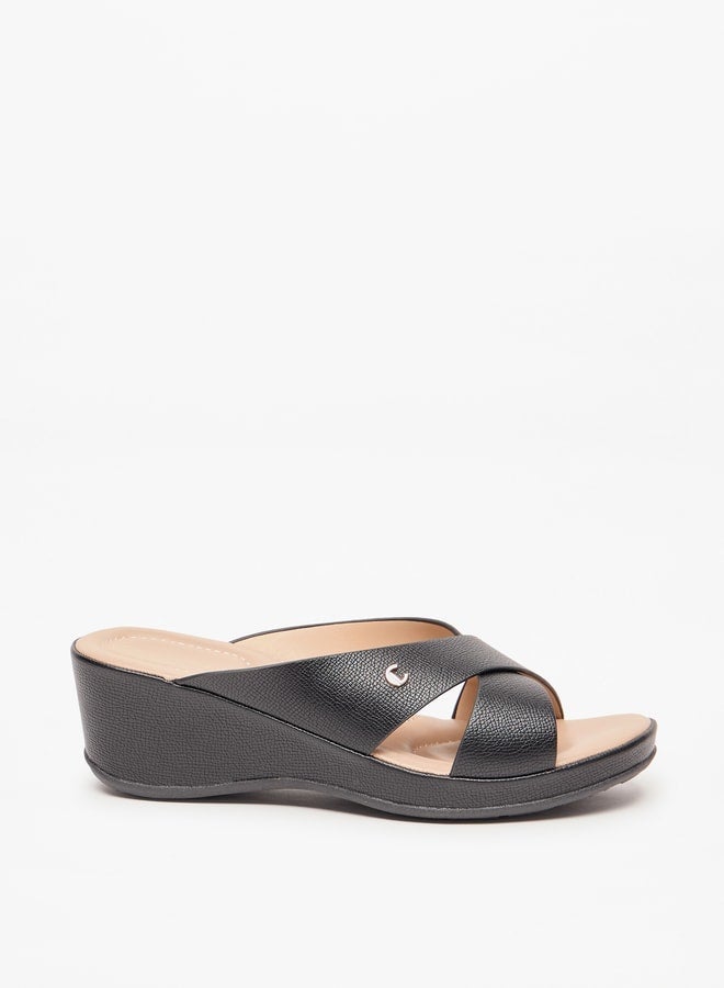 Le Confort Women Textured Cross Strap Slip-On Sandals with Wedge Heel - Image 1