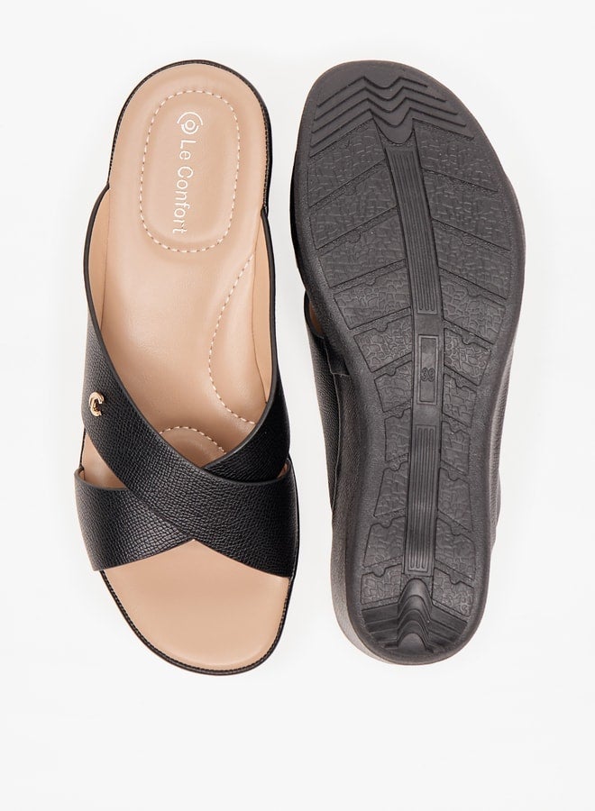 Le Confort Women Textured Cross Strap Slip-On Sandals with Wedge Heel - Image 4