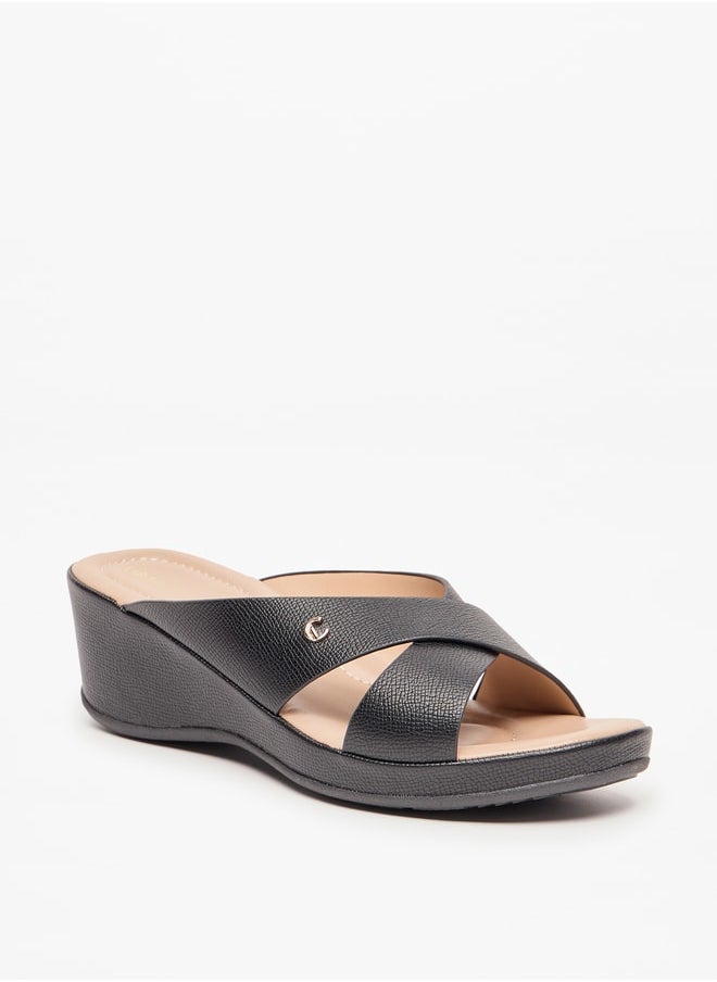 Le Confort Women Textured Cross Strap Slip-On Sandals with Wedge Heel  - Image 1