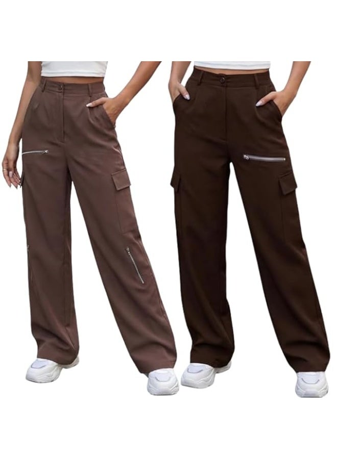 GRECIILOOKS Cargo Pants For Woman | Trousers For Womans |High Waist Trouser for Women – Flared Parachute Pants with Side Pockets |Womens Cargo Pant | Elegant for College & Events (pack of 2) - Image 1