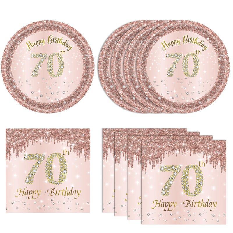 KHAIVI 40Pcs 70th Birthday Decorations for Women Rose Gold 70 Year Old Birthday Decorations Include 70th Birthday Paper Plates and Napkins Set1956 Disposable Tableware Party Supplies Kit For Girl Ladies - Image 2