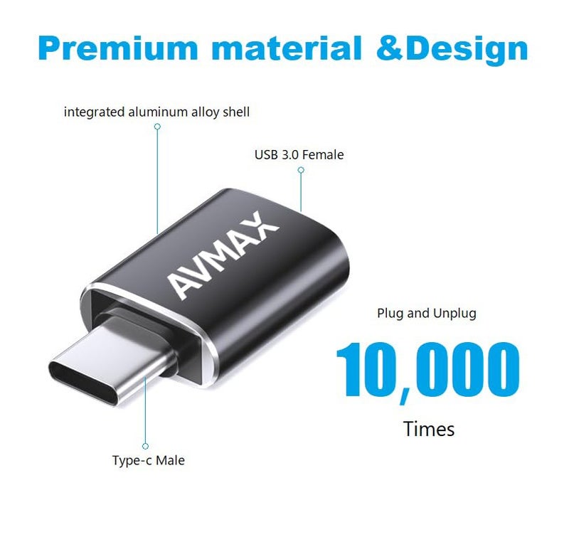 AVMAX USB C to USB A Adapter 4 Pack, USBC Male to USB A 3.0 Female OTG Adapter, Type C Male to Type A Female 3.0 OTG Adapter for Apple iPhone 16 15, Flash Thumb Drive,Mac,iPad,Samsung Galaxy - Image 4