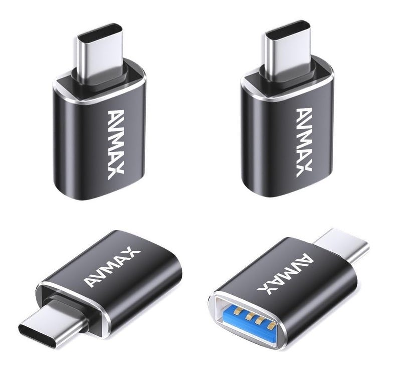 AVMAX USB C to USB A Adapter 4 Pack, USBC Male to USB A 3.0 Female OTG Adapter, Type C Male to Type A Female 3.0 OTG Adapter for Apple iPhone 16 15, Flash Thumb Drive,Mac,iPad,Samsung Galaxy - Image 1