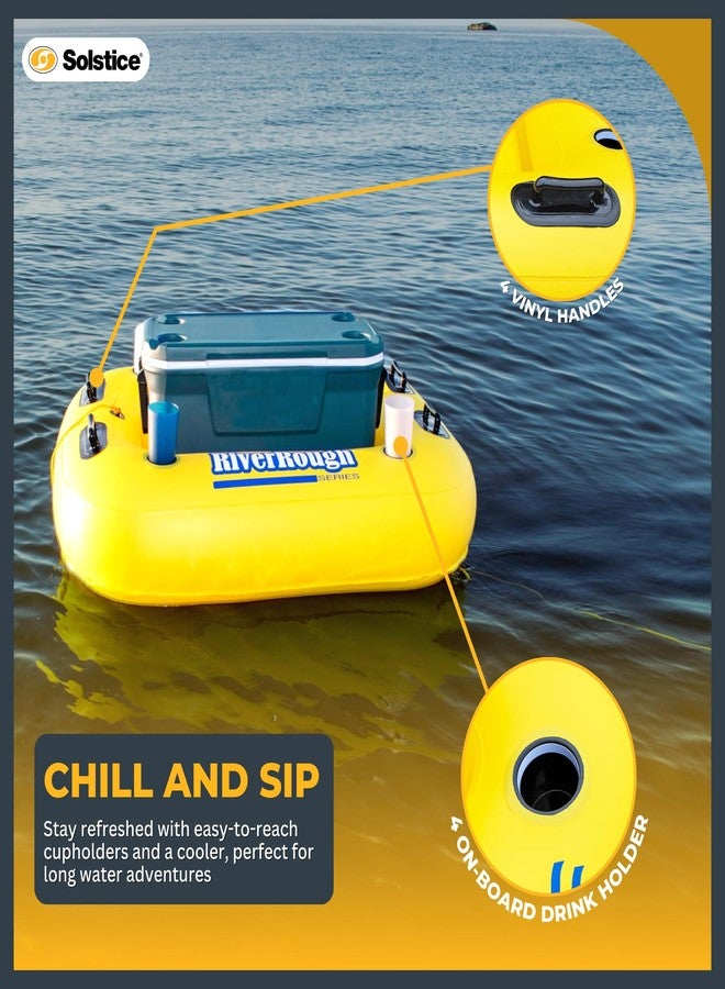 Solstice طوف قابل للنفخ من سولستيس - مادة ثقيلة مع مقابض للقبض لحمام السباحة، البحيرة والنهر - مدمج مع قاعدة شبكية، حوامل أكواب، وحبل - طوف مبرد، أصفر، 55" - Image 4