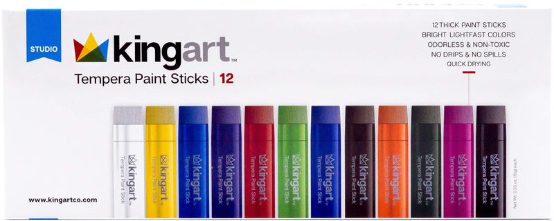 KINGART TEMPERA PAINT Sticks, Set of 12 Rich Colors, Solid Tempera Paint for Kids, Super Quick Drying, Non-Toxic, Work Great on Paper, Canvas, Wood, Glass and more - Image 2