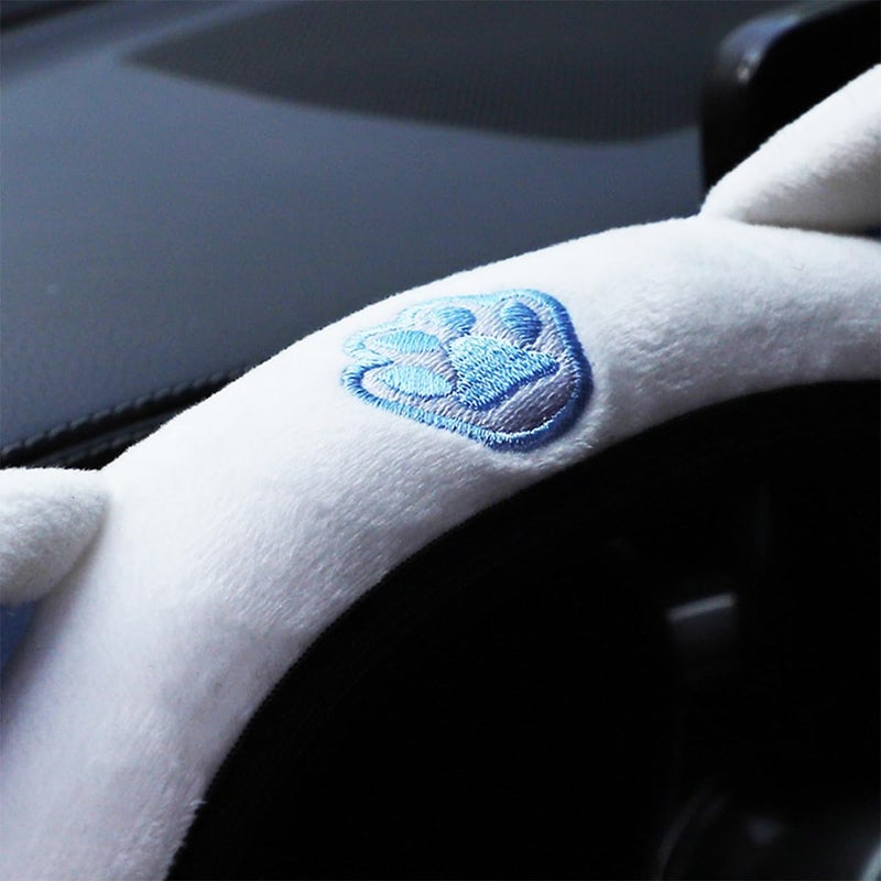 Bittwee Car Steering Wheel Cover, Fluffy Soft Plush for Winter Warm, Cute Steering Wheel Protector with Kitty Cat Ears, Universal 15 Inch, Elastic & Anti-Slip, Lovely Decor Car Accessories (Blue) - Image 4