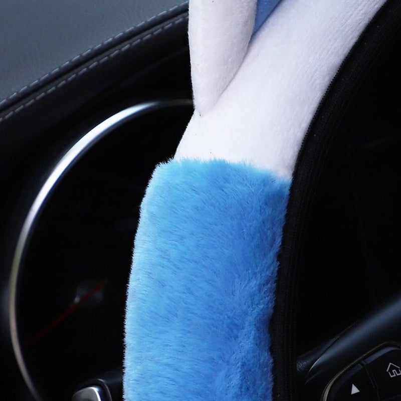 Bittwee Car Steering Wheel Cover, Fluffy Soft Plush for Winter Warm, Cute Steering Wheel Protector with Kitty Cat Ears, Universal 15 Inch, Elastic & Anti-Slip, Lovely Decor Car Accessories (Blue) - Image 3
