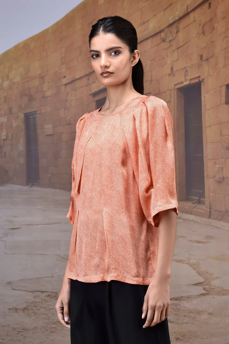 Genes Lecoanet Hemant Sculpted Coquelicot Pleat Satin Top
