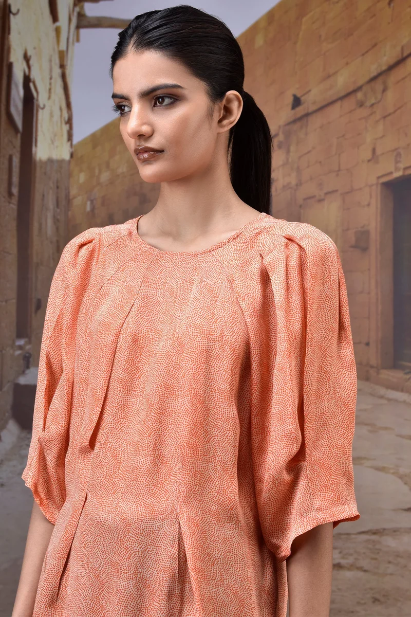 Genes Lecoanet Hemant Sculpted Coquelicot Pleat Satin Top