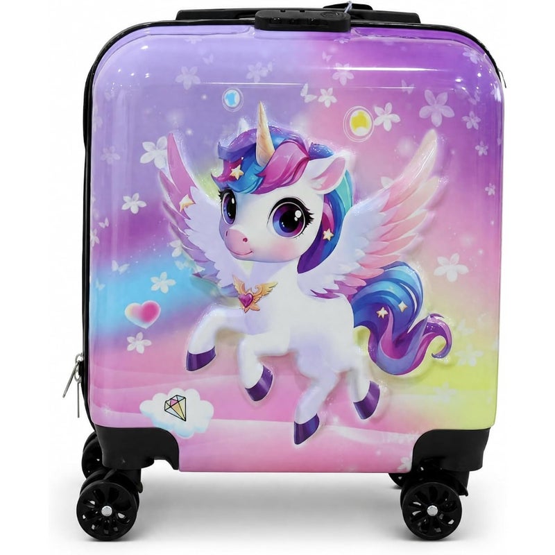 18 Hard Shell Trolley Luggage Magical Unicorn Design ABS + PC Embossed Print Suitcase with 360 Spinner Wheels - Image 1