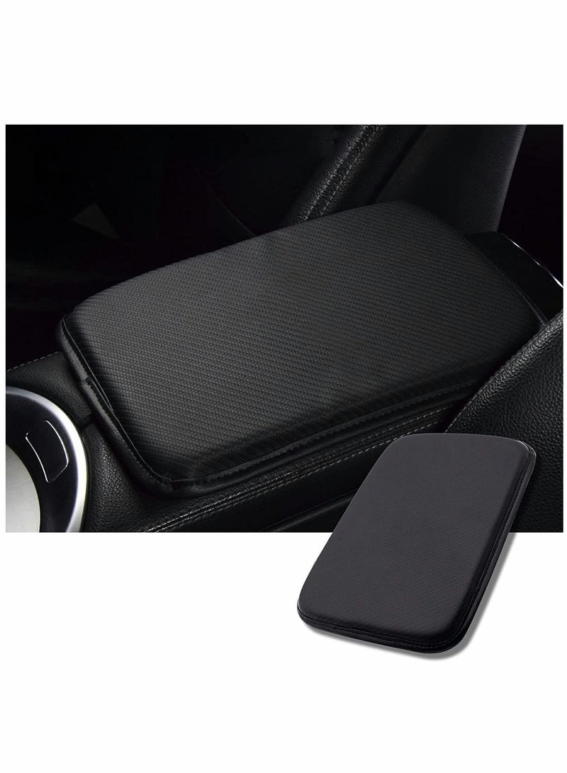Bluejw Leather Center Console Cushion Pad 11.4x7.4 Waterproof Armrest Seat Box Cover Fit for Most Cars Vehicles SUVs Comfort Car Interior Protection Accessories (Carbon Fiber Black) - Image 1