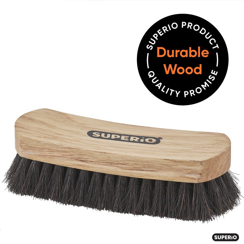 Superio Horsehair Shoe Brush, Premium Genuine Brush for Cleaning Shoes, Soft Horse Hair Bristles, 7” Concave Wood Handle with Comfort Grip, Shoe Buff Brush, Boots & Other Leather Care (2 Pack)  - Image 3