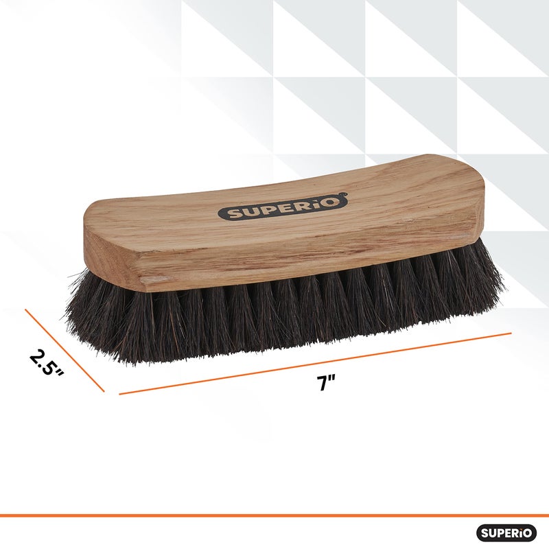 Superio Horsehair Shoe Brush, Premium Genuine Brush for Cleaning Shoes, Soft Horse Hair Bristles, 7” Concave Wood Handle with Comfort Grip, Shoe Buff Brush, Boots & Other Leather Care (2 Pack)  - Image 2