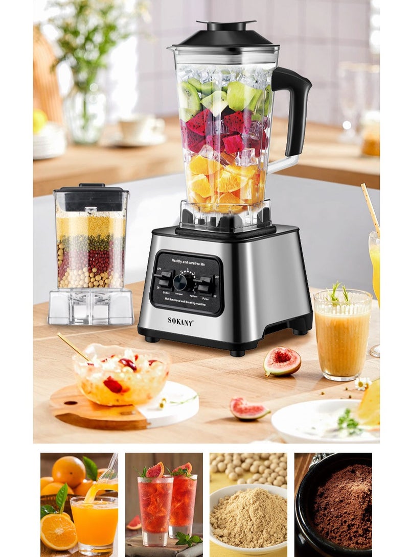 sokany Electric Countertop Blender, Multifunction Mixer, Juicer, Grinder, with 2 Cups, 2.5L, 9-Speeds, SK-999, Silver  - Image 2