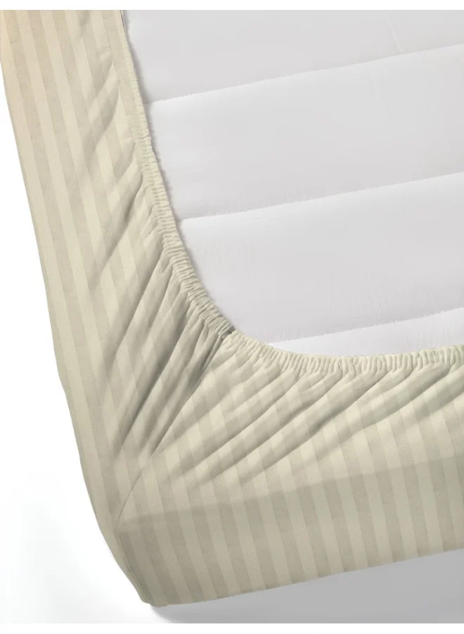MULBERRY LIVING 100% قطن - 300Tc Elysian Stripes Queen Size (160X200 سم) ملاءة سرير ملائمة مع غطائي وسادة (50X75 سم) - بيج
