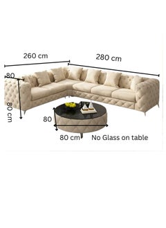 Maharat Al Bahar Green Luxury L-Shaped Leather Chesterfield Sofa - 6-Seater with Golden Legs - Classic Tufted Design for Elegant Living Rooms  - Image 2