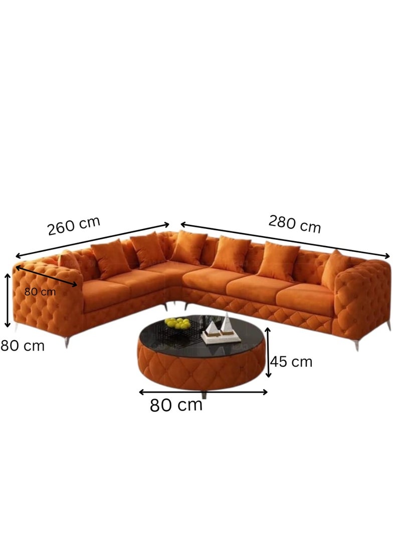 Maharat Al Bahar Green Luxury L-Shaped velvet Chesterfield Sofa - 6-Seater with silver Legs - Classic Tufted Design for Elegant Living Rooms - Image 2