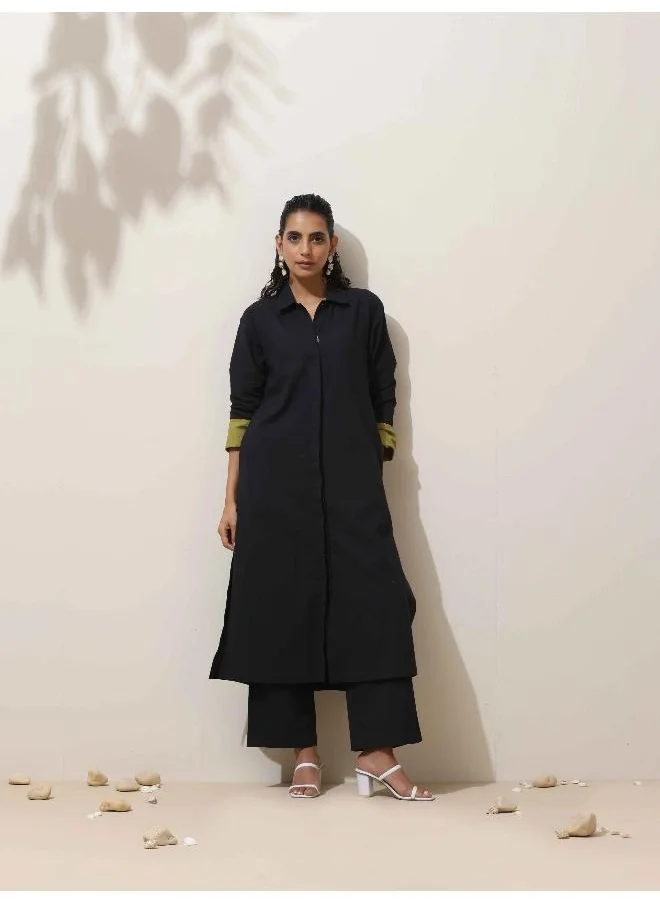 ترو برونز trueBrowns Black Cotton Kurta Pant Set