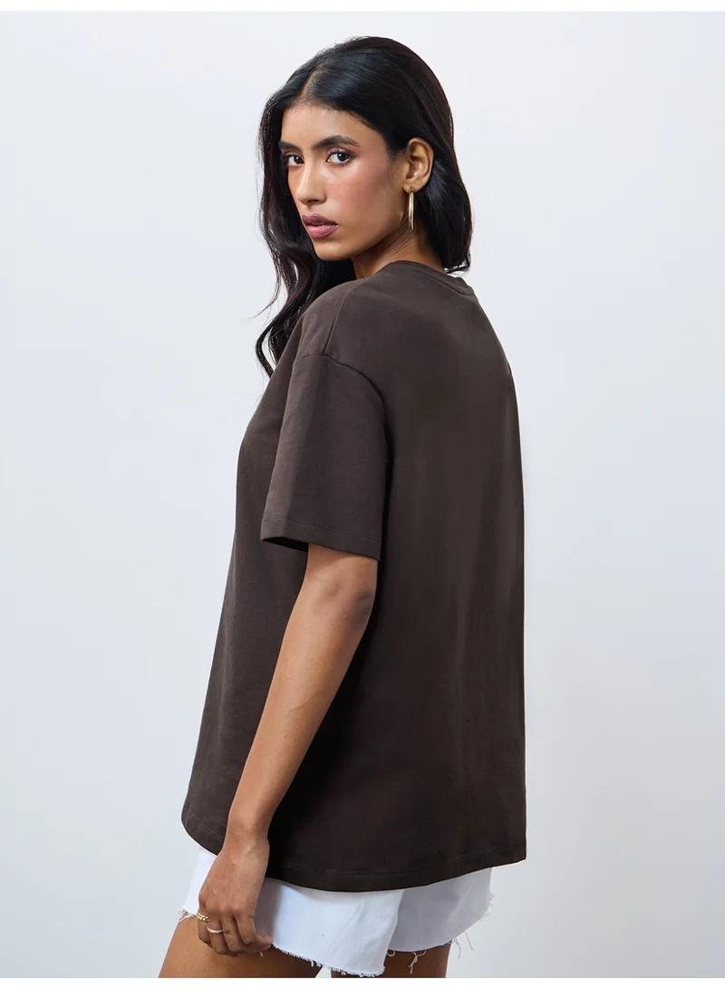 The Souled Store  The Souled Store Women Harry Potter Brown Embroidered Oversized Fit T-Shirts for Women | Best Price UAE