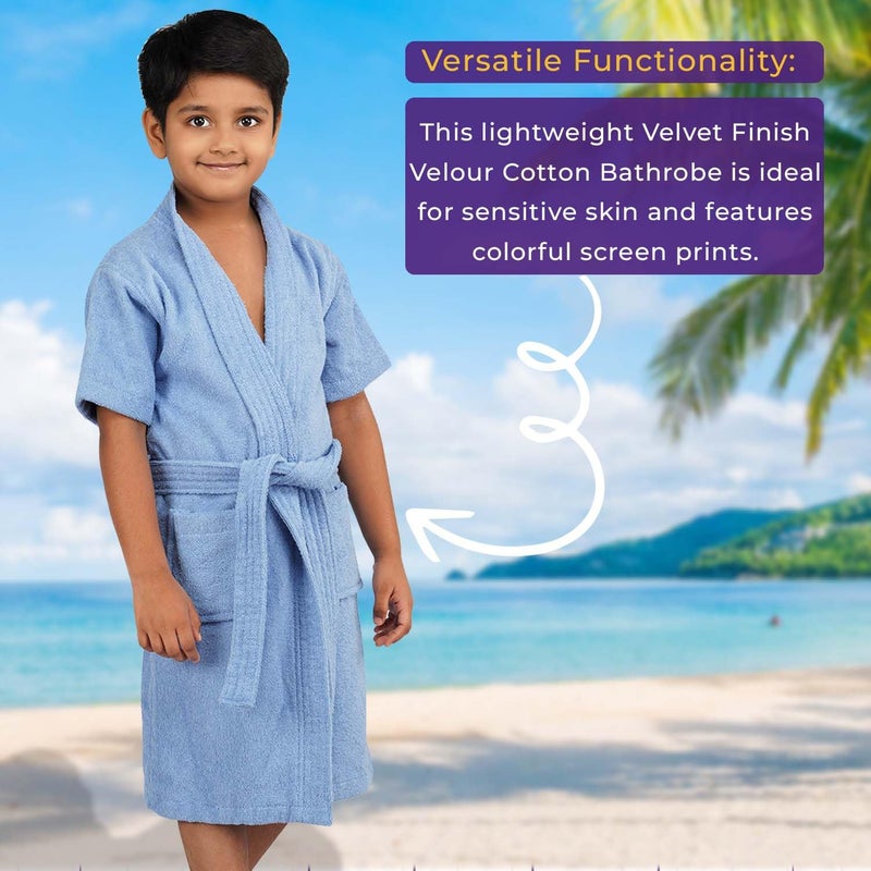 Rangoli Mini Noble 100% Cotton Kids Bathrobe, 400 GSM - Ultra-Soft, Super Absorbent Hooded Bathrobe for Boys and Girls, Blue, 11 to 12 Years - Image 5