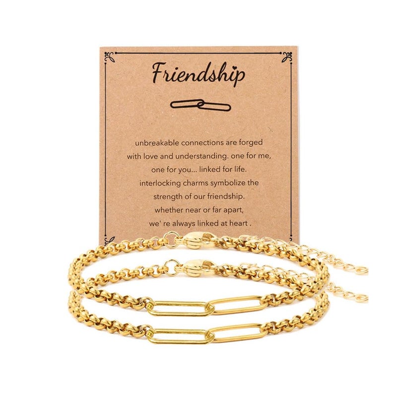 AULSIEY Matching Bracelets for Best Friends, Friendship Bracelet for 2,Paperclip Link Bracelet Friendship Gifts for Women Friends,Couples Bracelets Valentines Gift for Boyfriend Bff - Image 1