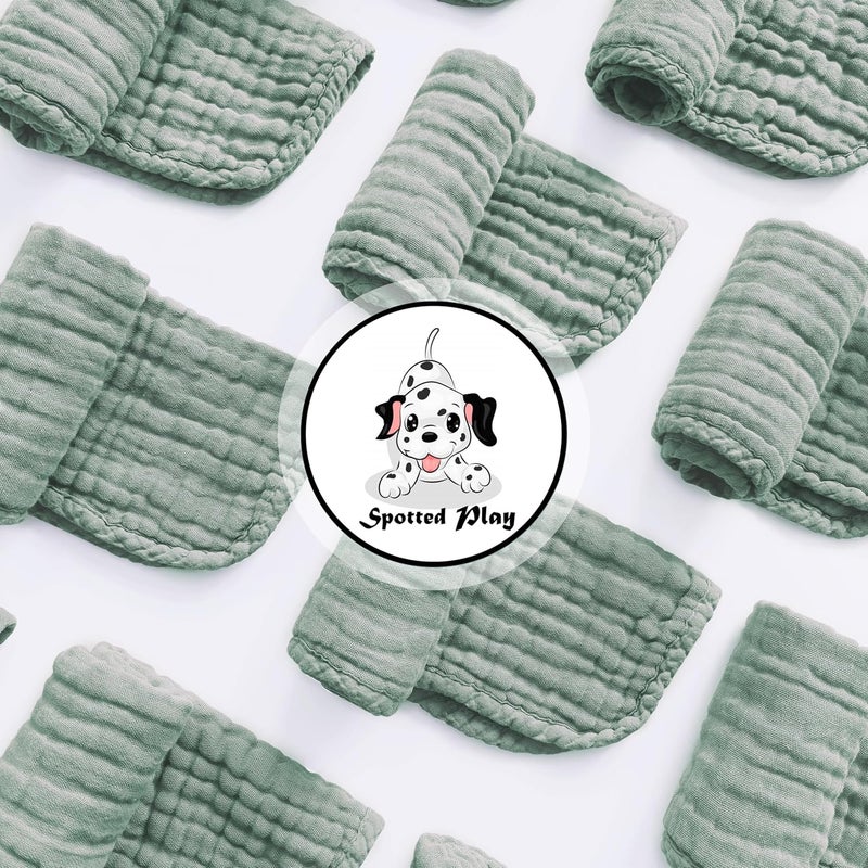Spotted Play Muslin Burp Cloths 100 Cotton Large 20x10 Extra Soft and Absorbent Baby Wash Cloths Spit Up Rags  Baby Burping Cloth for Boys Girls Items12 Pack Green - Image 4