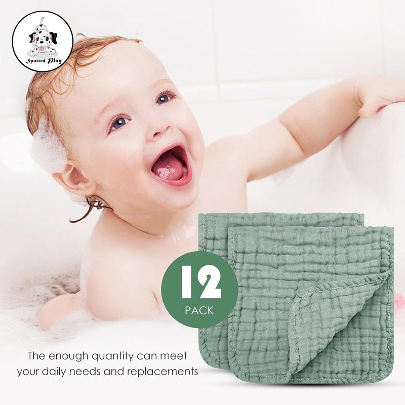 Spotted Play Muslin Burp Cloths 100 Cotton Large 20x10 Extra Soft and Absorbent Baby Wash Cloths Spit Up Rags  Baby Burping Cloth for Boys Girls Items12 Pack Green - Image 5
