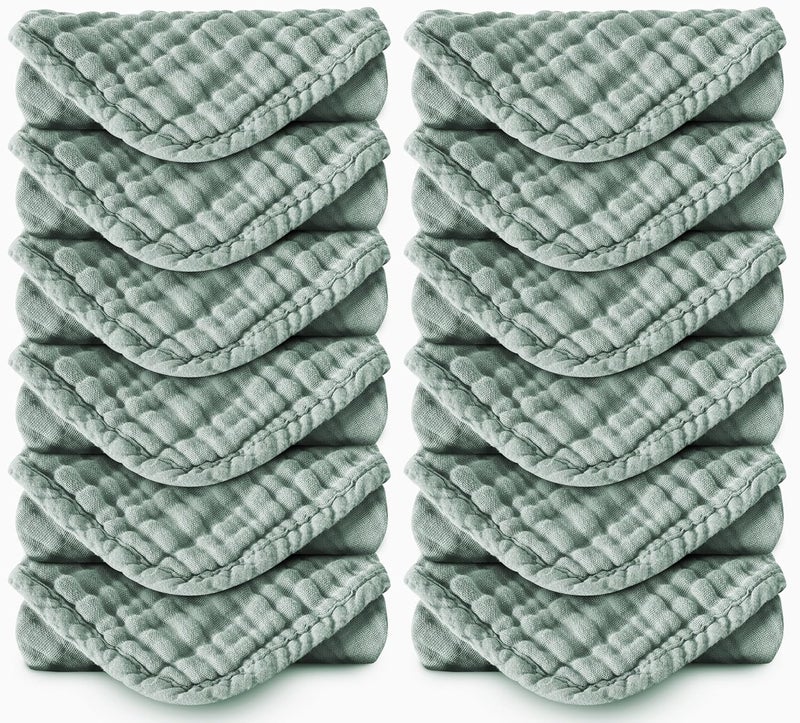 Spotted Play Muslin Burp Cloths 100 Cotton Large 20x10 Extra Soft and Absorbent Baby Wash Cloths Spit Up Rags  Baby Burping Cloth for Boys Girls Items12 Pack Green - Image 1