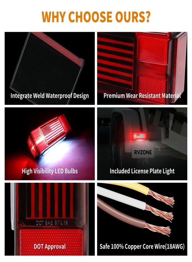 RVZONE LED Trailer Lights Kit for Utility Trailer Submersible Boat Trailer Lights Trailer Lights and Wiring Kit w/License Plate Lights Brake Lights Side Marker Lights, for Trailer Boat Truck RV - Image 4
