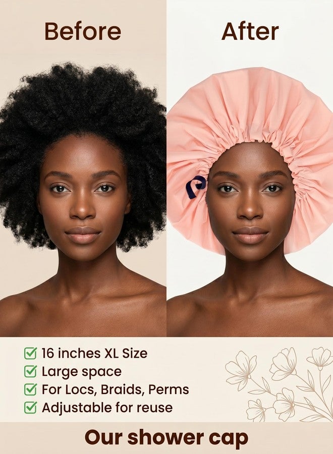 Aquior Shower Cap,Extra Adjustable Shower Caps for Women Double-Layer Waterproof Reusable Hair Cap, Large Hair Cap for All Hair,for Girls Spa Bath,Soft Large for Women Long Hair(Champagne) - Image 2