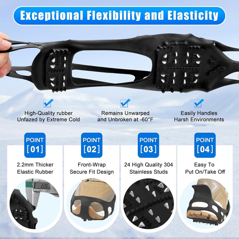 SILANON Ice Cleats for Shoes and Boots, Snow Traction Cleats Crampons Anti Slip 24 Steel Grippers Shoe Spikes Grips for Snow and Ice Slip-on Snow Cleats Overshoes for Women Men Winter Walking Hiking Fishing - Image 4