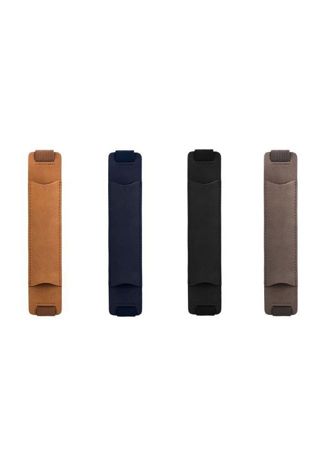 4-Pack Soft PU Leather Pencil Holder, 4 Colours (Brown, Black, Grey, Blue), Strap-on Pencil Pouch, Portable Pencil Case Sleeve for Pens，Pencils, Stylus Pens, Ballpoints. - Image 1
