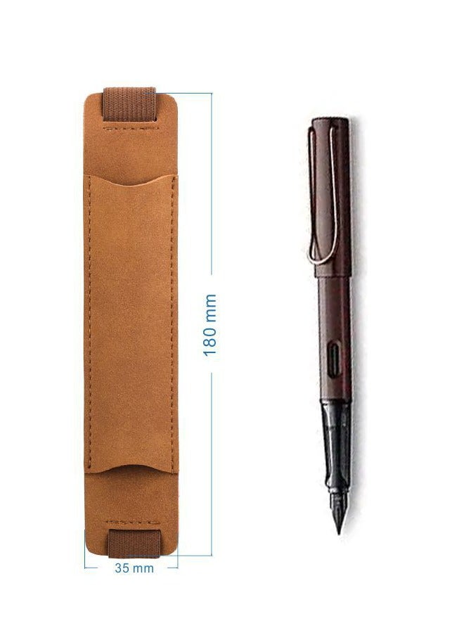 4-Pack Soft PU Leather Pencil Holder, 4 Colours (Brown, Black, Grey, Blue), Strap-on Pencil Pouch, Portable Pencil Case Sleeve for Pens，Pencils, Stylus Pens, Ballpoints. - Image 2