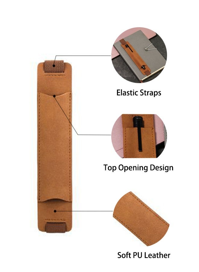 4-Pack Soft PU Leather Pencil Holder, 4 Colours (Brown, Black, Grey, Blue), Strap-on Pencil Pouch, Portable Pencil Case Sleeve for Pens，Pencils, Stylus Pens, Ballpoints. - Image 3