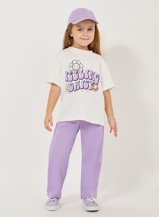 Styli Graphic Print Oversized T-Shirt & Solid Pants Set  - Image 1