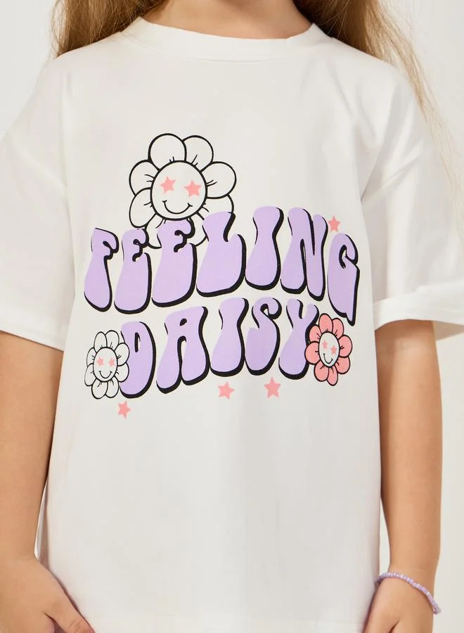 Styli Graphic Print Oversized T-Shirt & Solid Pants Set