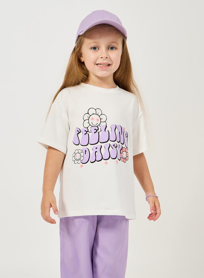 Styli Graphic Print Oversized T-Shirt & Solid Pants Set  - Image 2