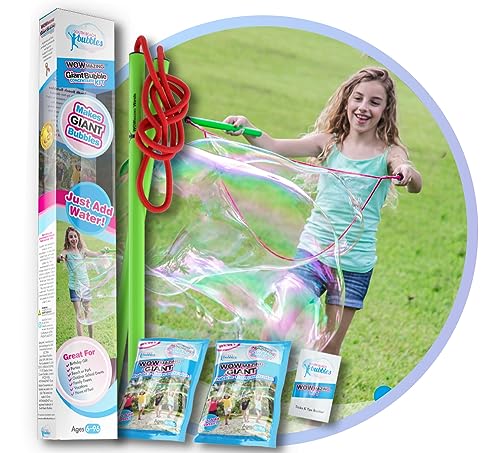 WOWmazing Giant Bubble Wands Kit 4Piece Set Incl Wand Big Bubble Concentrate and Tips Trick Booklet Outdoor Toy for Kids Boys Girls Bubbles Made in The USA - Image 1
