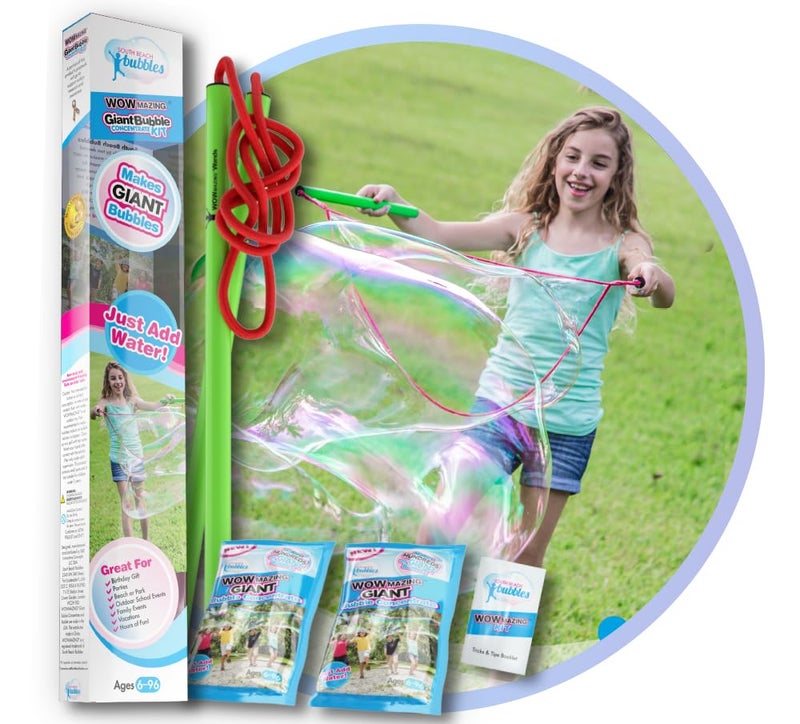 WOWmazing Giant Bubble Wands Kit 4Piece Set Incl Wand Big Bubble Concentrate and Tips Trick Booklet Outdoor Toy for Kids Boys Girls Bubbles Made in The USA - Image 2