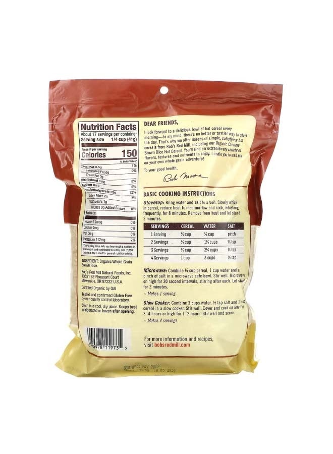 Bob's Red Mill Organic Creamy Brown Rice Hot Cereal 24 oz 680 g - Image 2