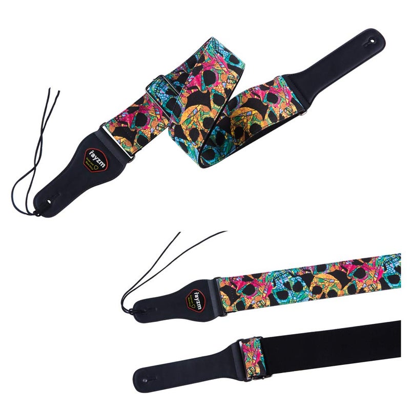 Rayzm Guitar Strap/Bass Strap, Cotton Belt for Acoustic/Electric/Bass Guitar with Pick Pocket & Cool Skull, Adjustable Length, 6.5cm Super Wide for Adults to Play Comfortably - Image 4