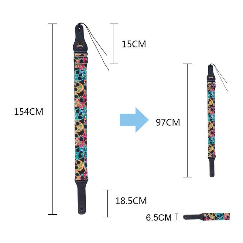 Rayzm Guitar Strap/Bass Strap, Cotton Belt for Acoustic/Electric/Bass Guitar with Pick Pocket & Cool Skull, Adjustable Length, 6.5cm Super Wide for Adults to Play Comfortably - Image 2