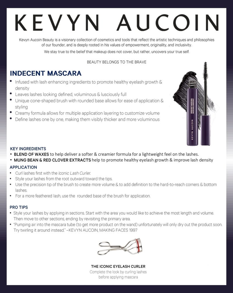 Kevyn Aucoin Indecent Mascara, Black: Thin cone-shaped brush. Creamy lash condition formula. Dramatic and natural look. Long wear. Clump & flake-free. Pro makeup artist go to for defined fuller lashes - Image 5